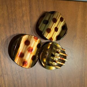 A trio of polka dot bone color coffee espresso hair bun clip